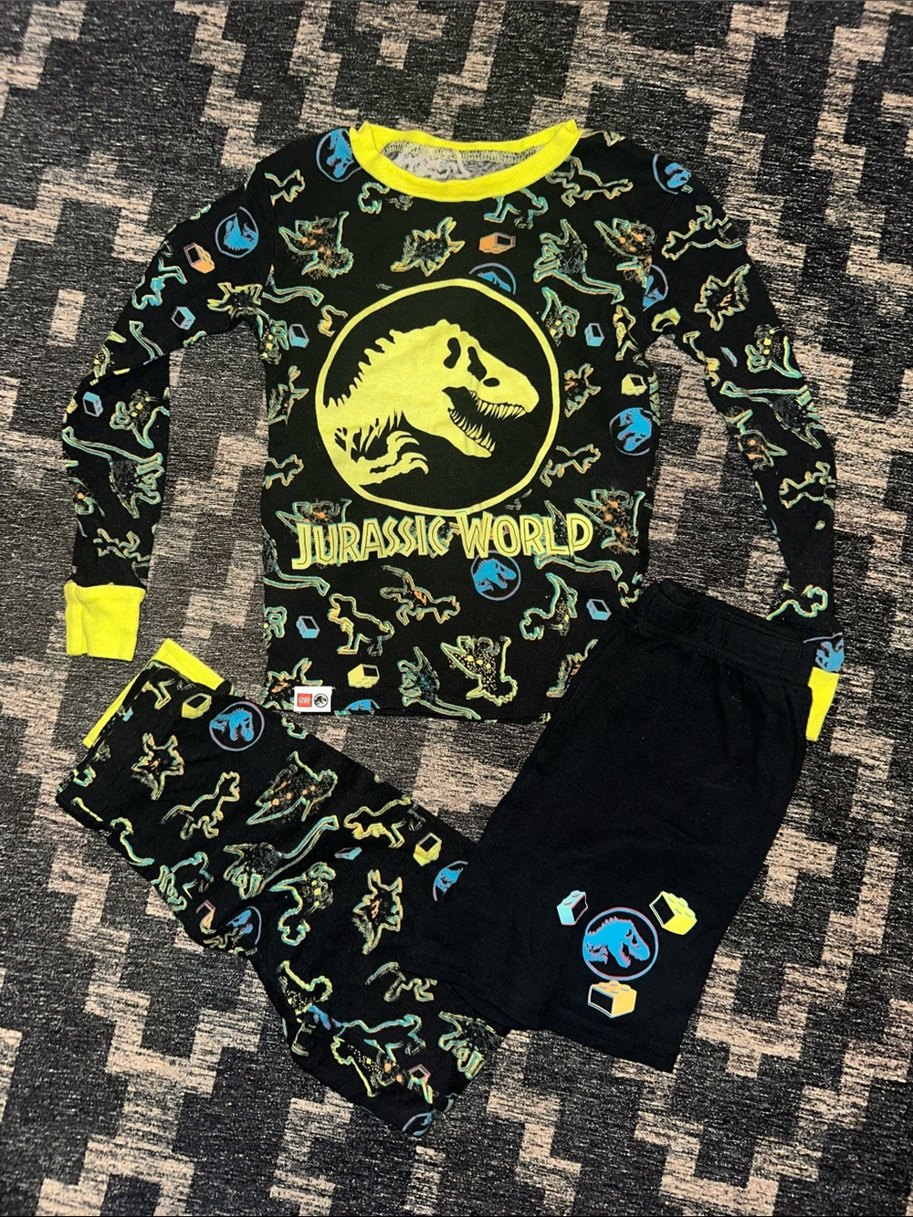 Lego Jurassic World Black & Neon Yellow Dino Pajama Set